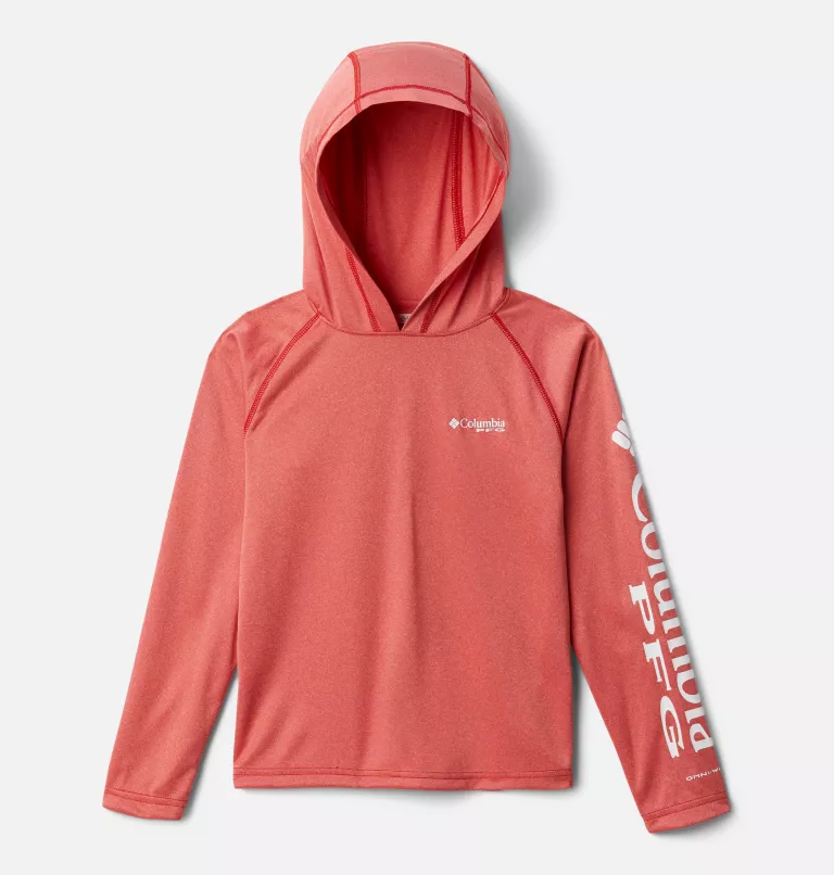 Boys' PFG Terminal Tackle™ Heather Hoodie Red Spark Heather,White Logo