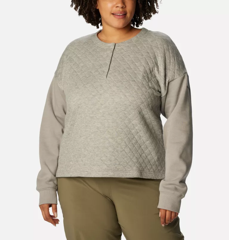 Women's Hart Mountain™ Quilted Crew - Plus Size Light Grey Heather