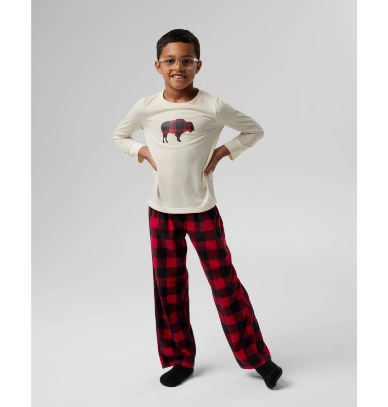 Youth Fleece Pajama Set Chalk Top Buffalo/Red Pant