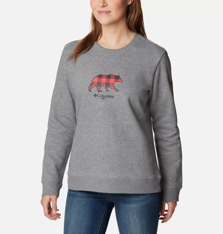 Women's Hart Mountain™ II Graphic Crew Light Grey Heather,Bearly Plaid