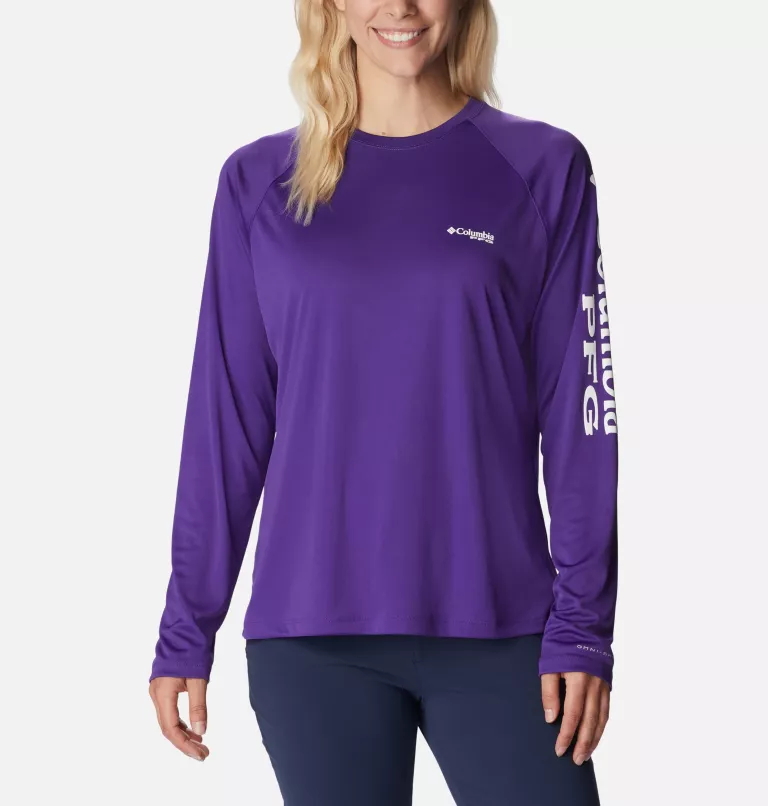 Women’s PFG Tidal Tee™ II Long Sleeve Shirt Vivid Purple,White Logo