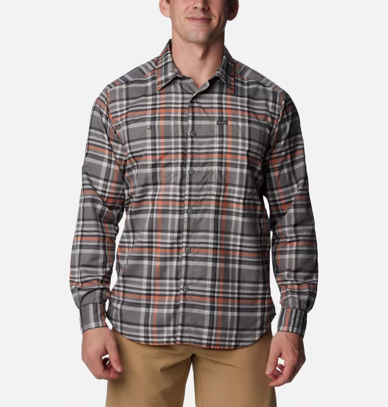 Men's Silver Ridge Utility™ Lite Plaid Long Sleeve Shirt City Grey Dispearsed Plaid