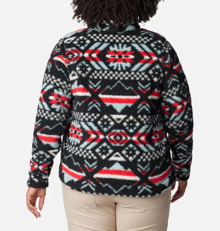 Women's West Bend™ Quarter Zip Pullover - Plus Size Red Lily Checkered Peaks,Chalk