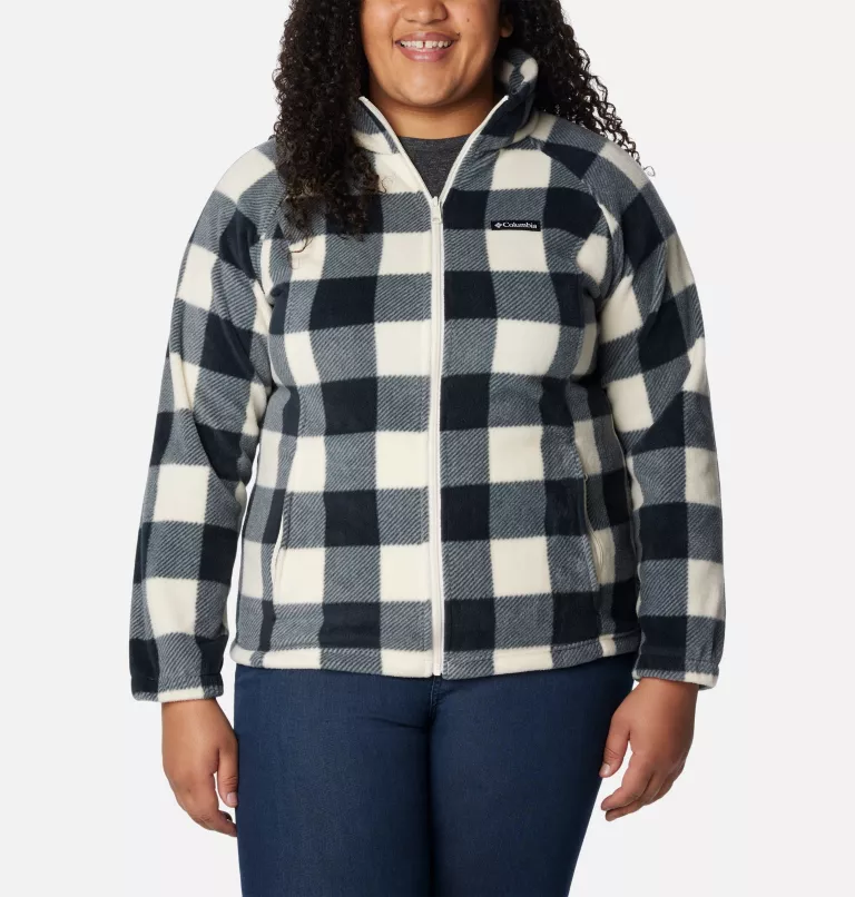Women's Benton Springs™ Printed Full Zip Fleece Jacket - Plus Size Chalk Check Print