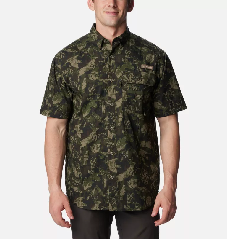 Men's PHG Super Sharptail™ Short Sleeve Shirt - Tall Surplus Green Woodsman Print
