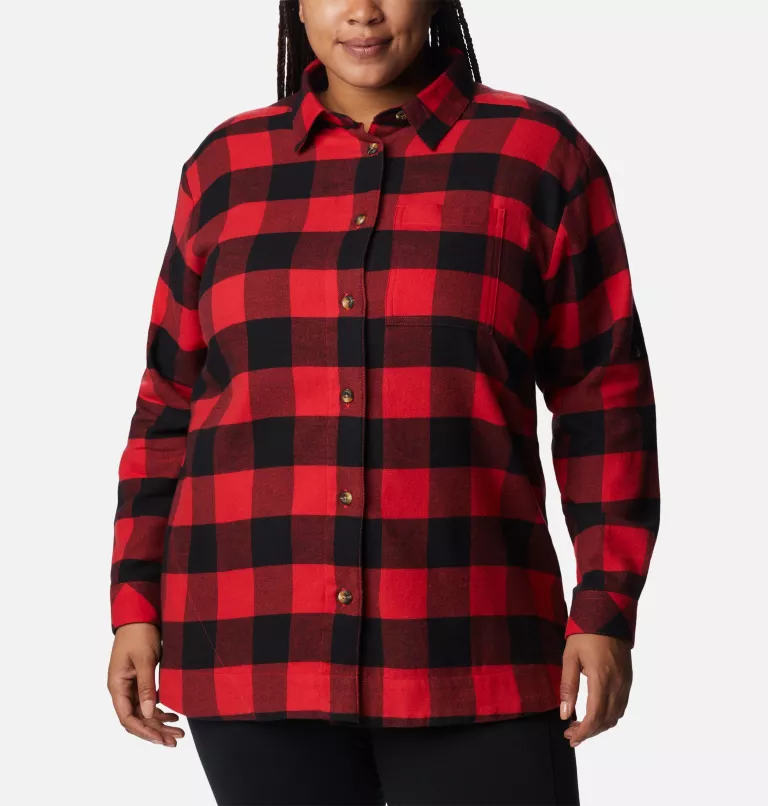 Women's Holly Hideaway™ Flannel Shirt - Plus Size Red Lily Buffalo Check