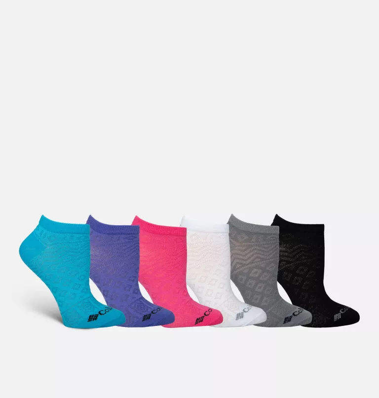 Women's 6PK Fashion No Show Patter Mesh Sock BLU/PU/PK/W/G/B