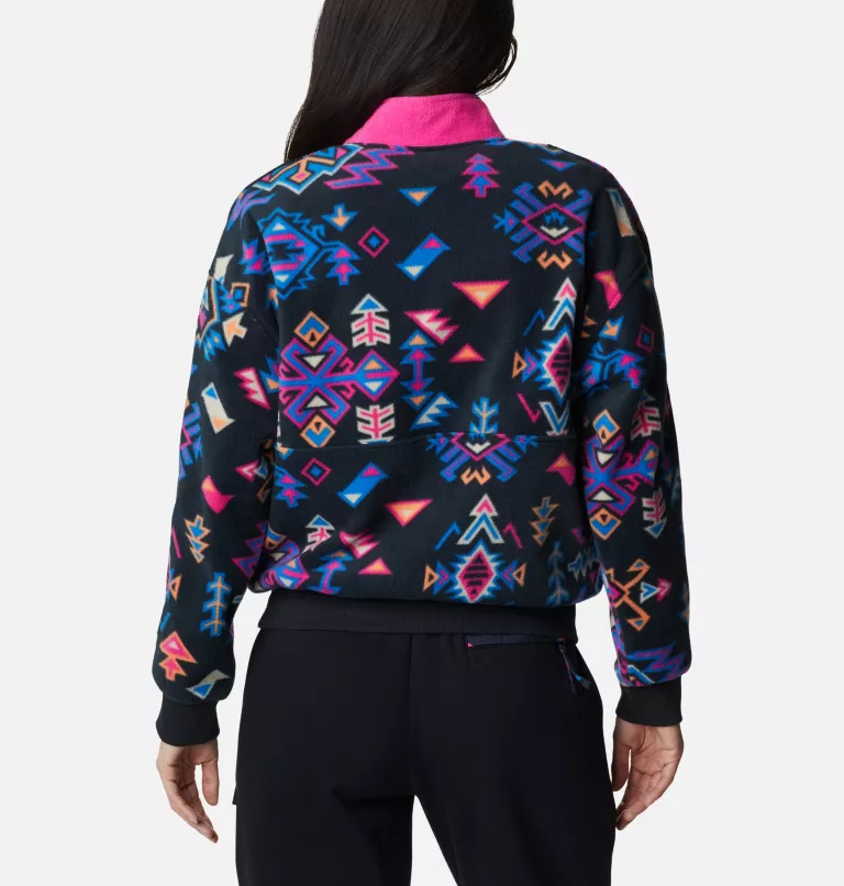 Women's Wintertrainer™ Fleece Pullover Black Woven Nature Print,Fuchsia Fizz