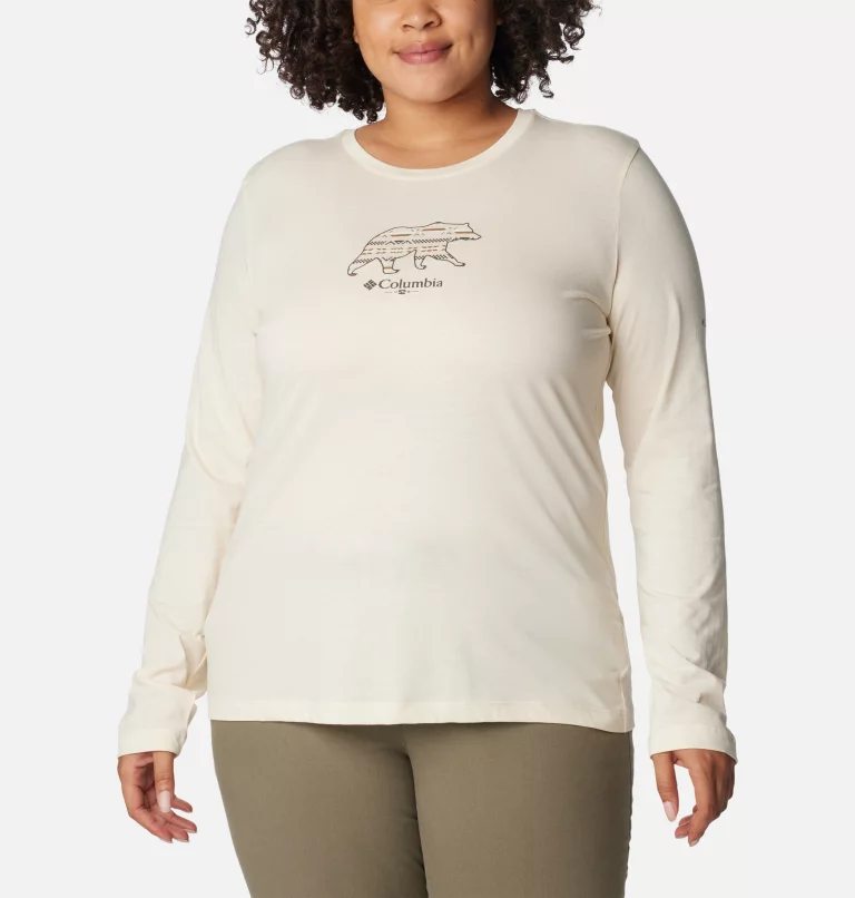 Women's Hidden Haven™ Long Sleeve T-Shirt - Plus Size Chalk,Bearly Checkered