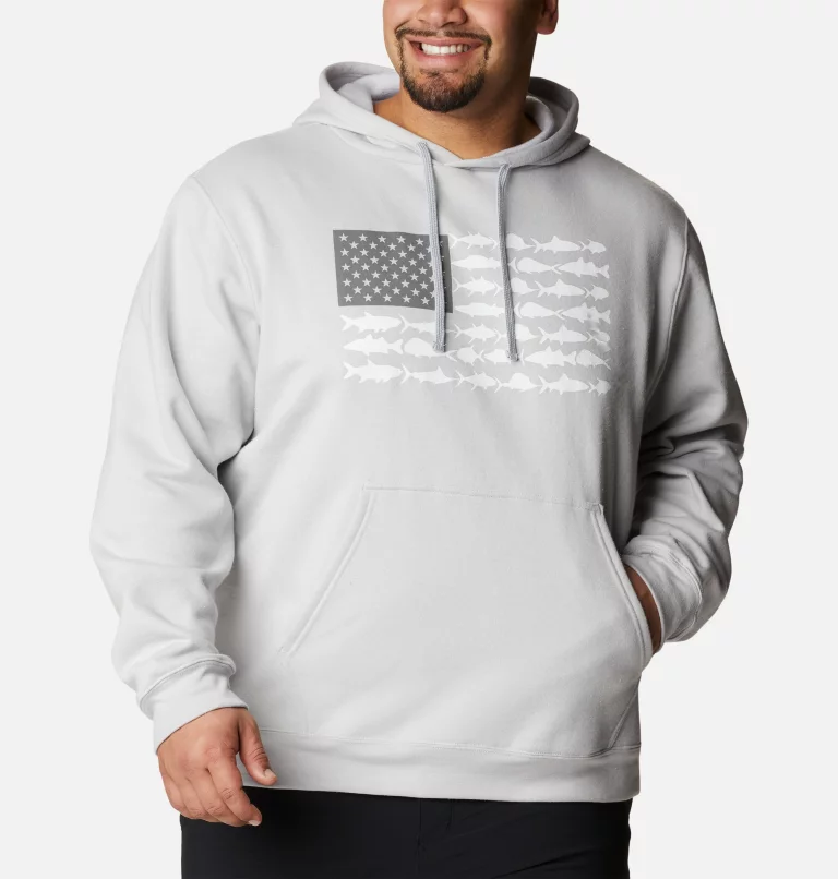 Men's PFG™ Fish Flag II Hoodie - Big Cool Grey,White USA