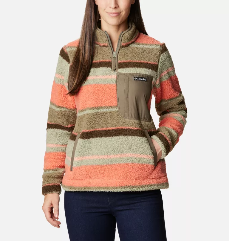 Women's West Bend™ Quarter Zip Fleece Pullover Stone Green Serendipity Stripe