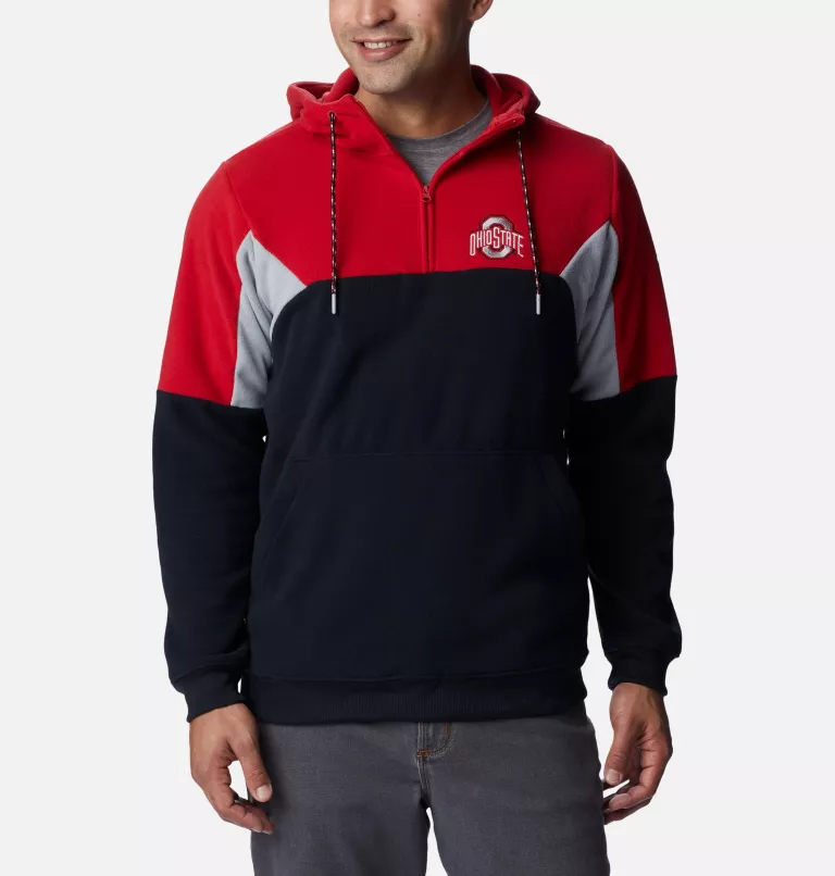 Men's Collegiate Columbia Lodge™ Fleece Hoodie - Ohio State OS - Black,Intense Red,Columbia Grey