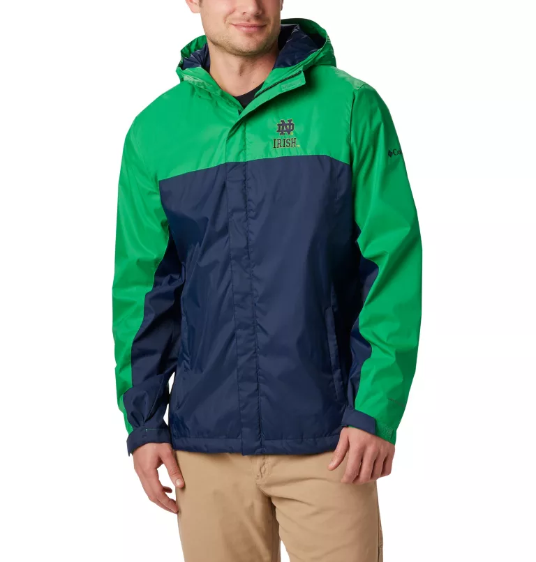 Men's Collegiate Glennaker Storm™ Rain Jacket - Notre Dame ND - Fuse Green,Collegiate Navy