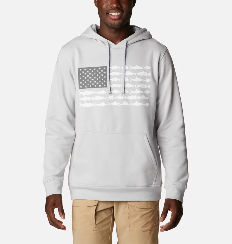 Men's PFG™ Fish Flag II Hoodie - Tall Cool Grey,White USA
