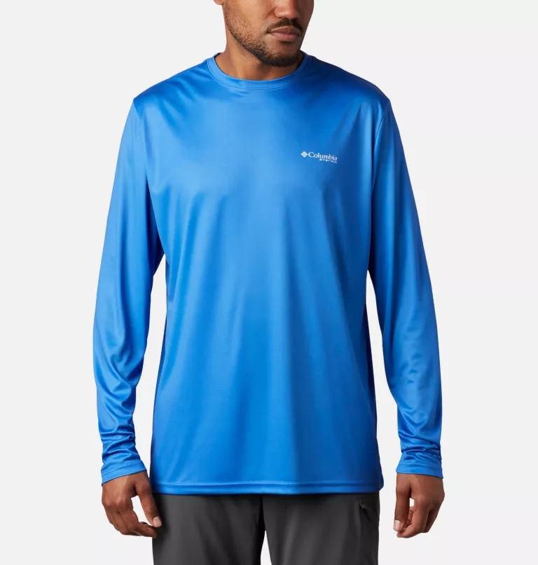 Men's PFG Terminal Tackle Fish Flag™ Long Sleeve Shirt - Tall Vivid Blue,White