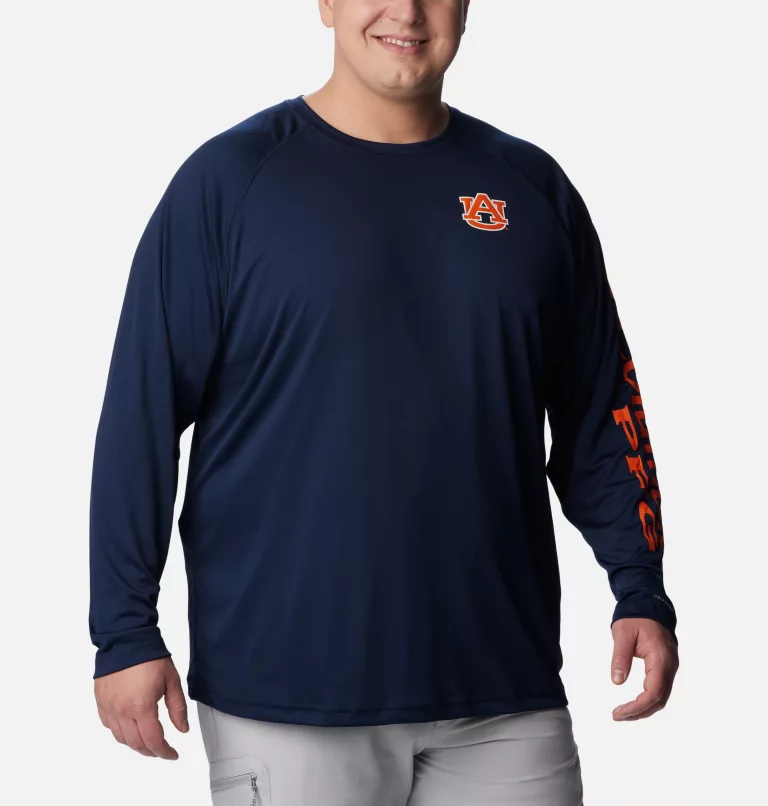 Men's Collegiate PFG Terminal Tackle™ Long Sleeve Shirt - Big - Auburn AUB - Collegiate Navy,Spark Orange