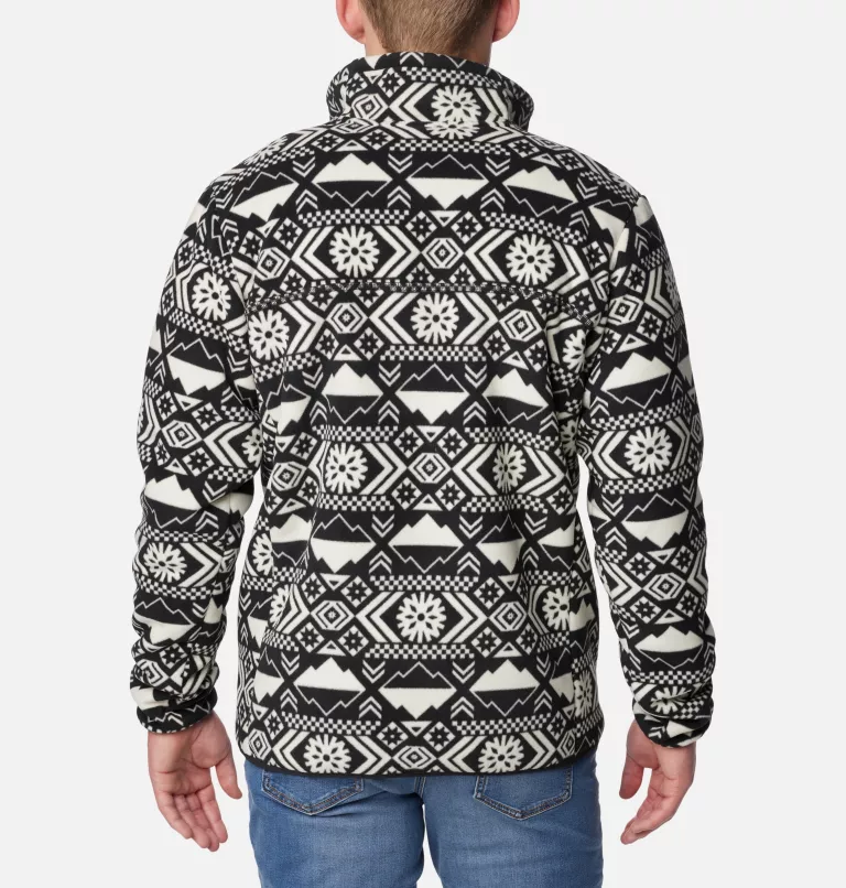 Men's Winter Pass™ Full Zip Sherpa Fleece Jacket Black Checkered Peaks Tonal Print