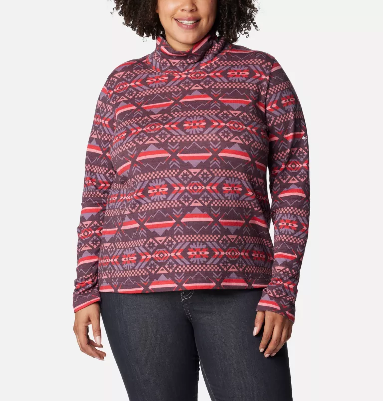 Women's Holly Hideaway™ Funnel Neck Shirt - Plus Size Red Lily Checkered Peaks
