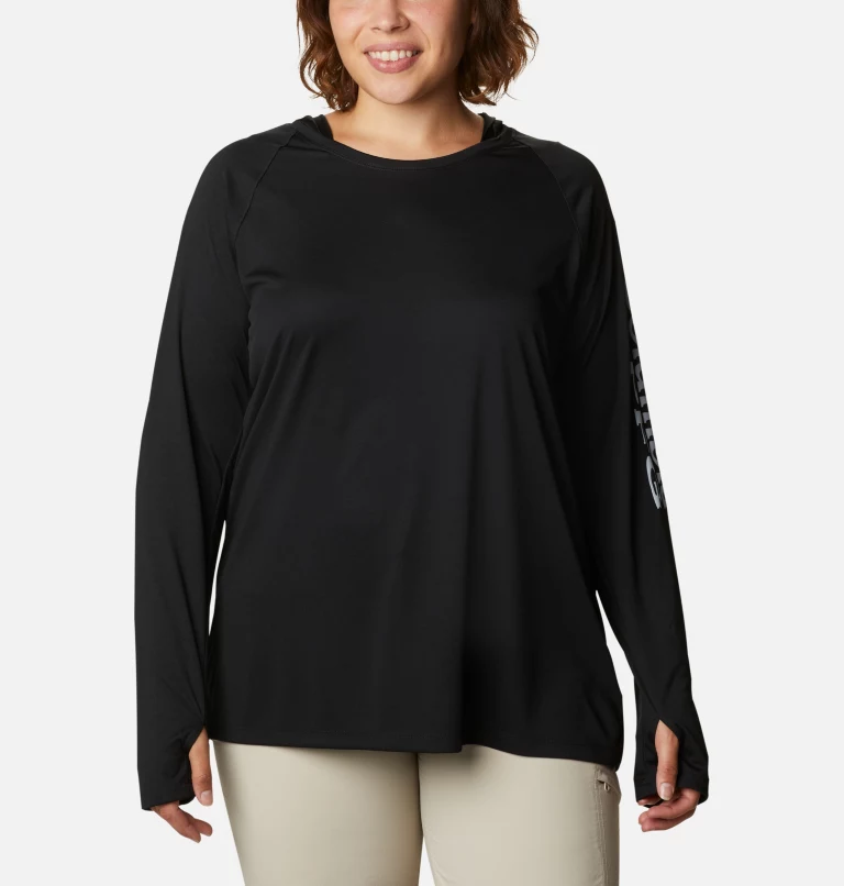 Women’s PFG Tidal Tee™ Hoodie - Plus Size Black,Cirrus Grey Logo