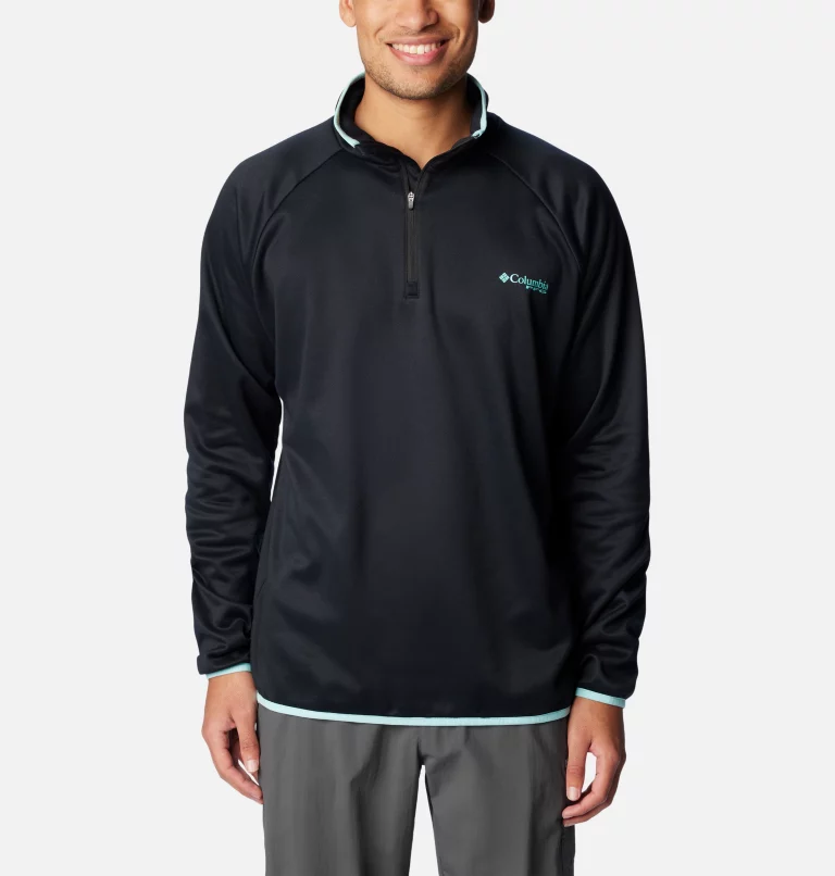 Men's PFG™ Terminal Fleece Quarter Zip Pullover Black,Gulf Stream
