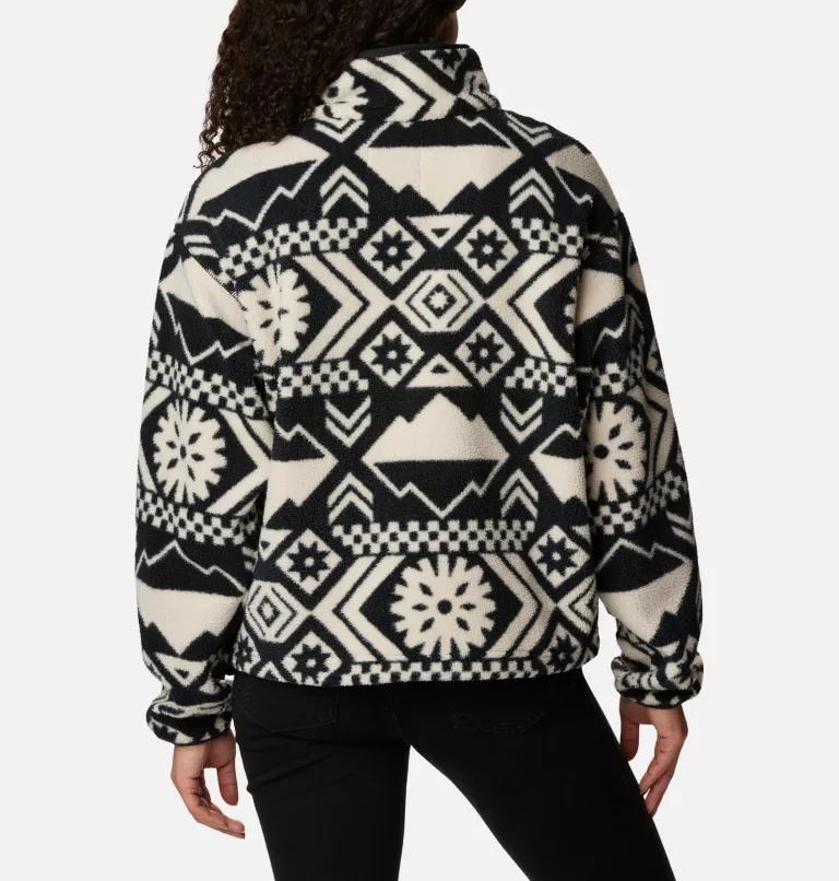 Women's Helvetia™ Cropped Half Snap Fleece Pullover Black Checkered Peaks Tonal