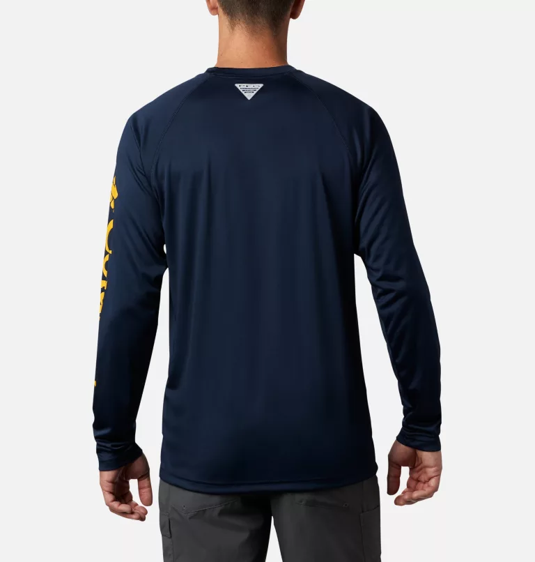 Men's Collegiate PFG Terminal Tackle™ Long Sleeve Shirt - West Virginia WV - Collegiate Navy,MLB Gold