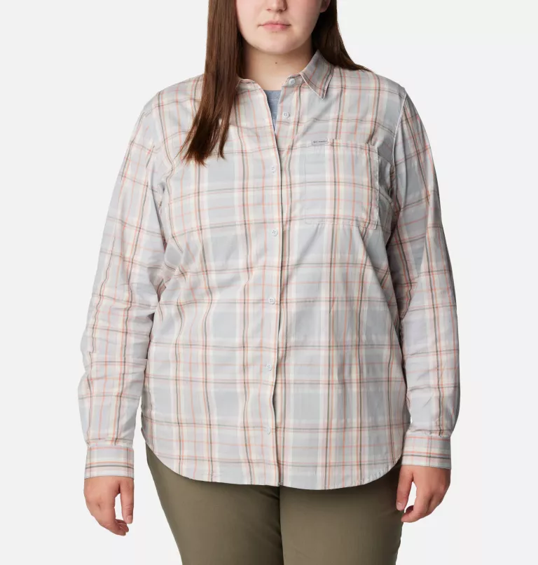 Women's Anytime™ Patterned Long Sleeve Shirt - Plus Size Dusty Pink CSC Tartan