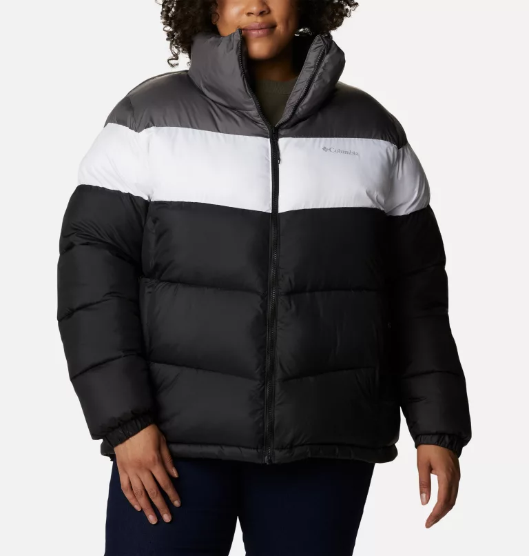 Women's Puffect™ Color Blocked Jacket - Plus Size Black,White,City Grey