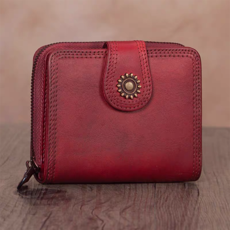 Full Grain Leather Wallet For Women Leather Short Wallet Card Holder Wallet