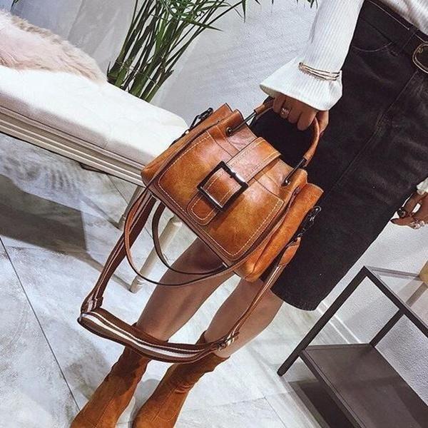Large Capacity Retro Buckle Bucket Shoulder Bag