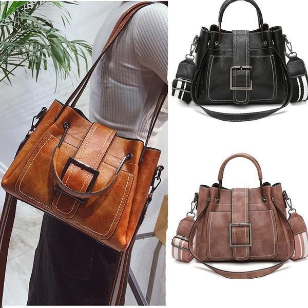 Large Capacity Retro Buckle Bucket Shoulder Bag