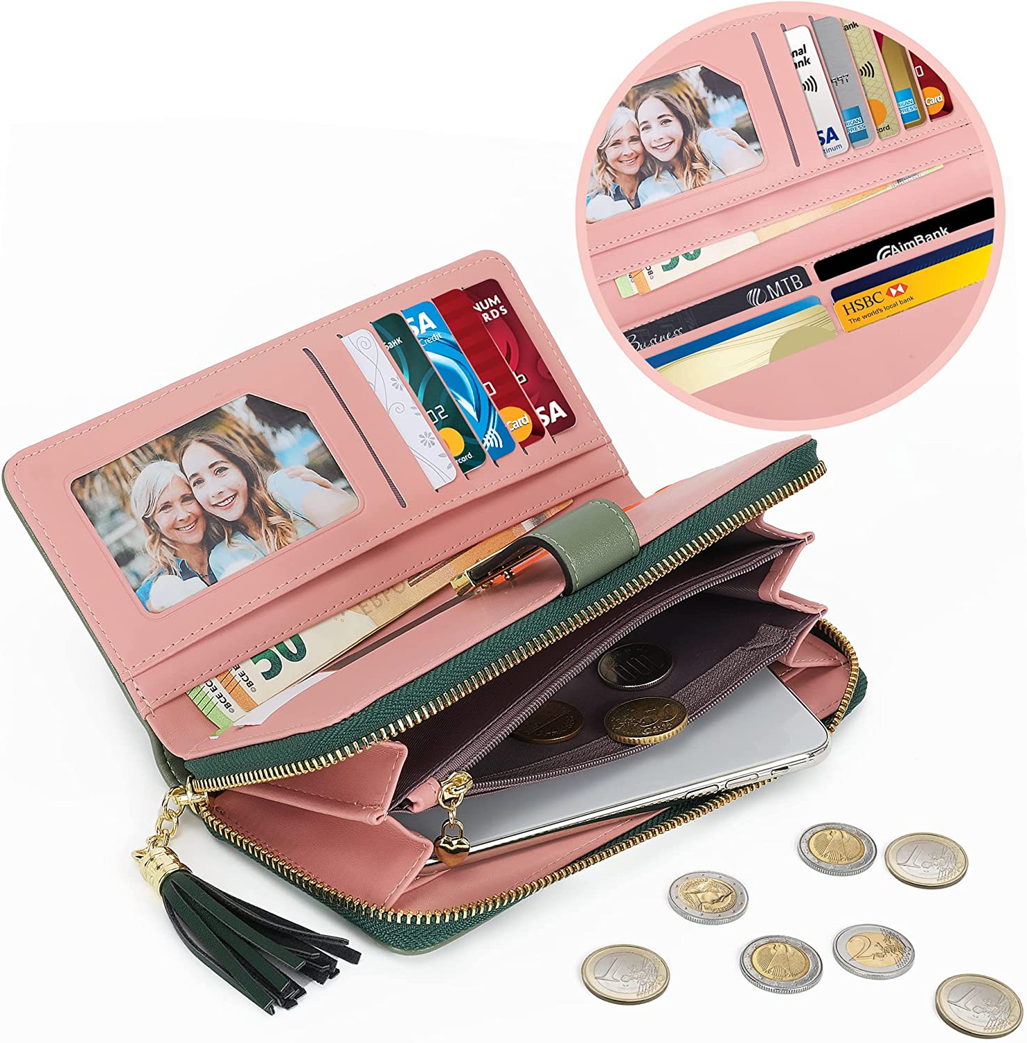 RFID Wallets for Women with Multiple Card Slots and Cellphone Compartment