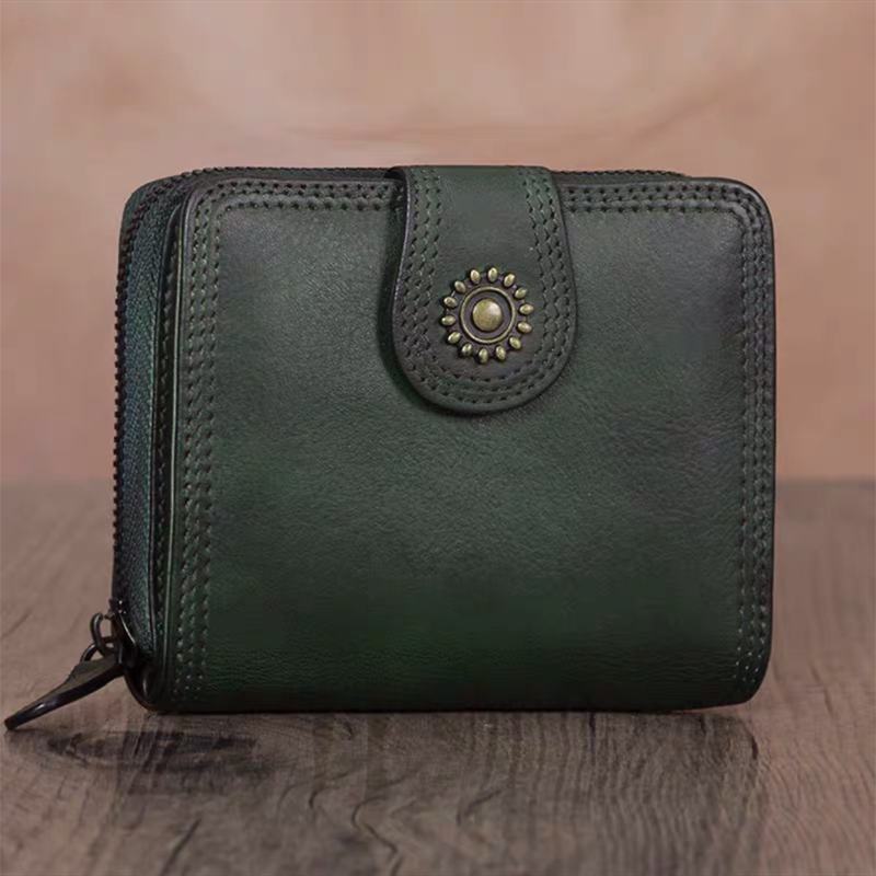 Full Grain Leather Wallet For Women Leather Short Wallet Card Holder Wallet