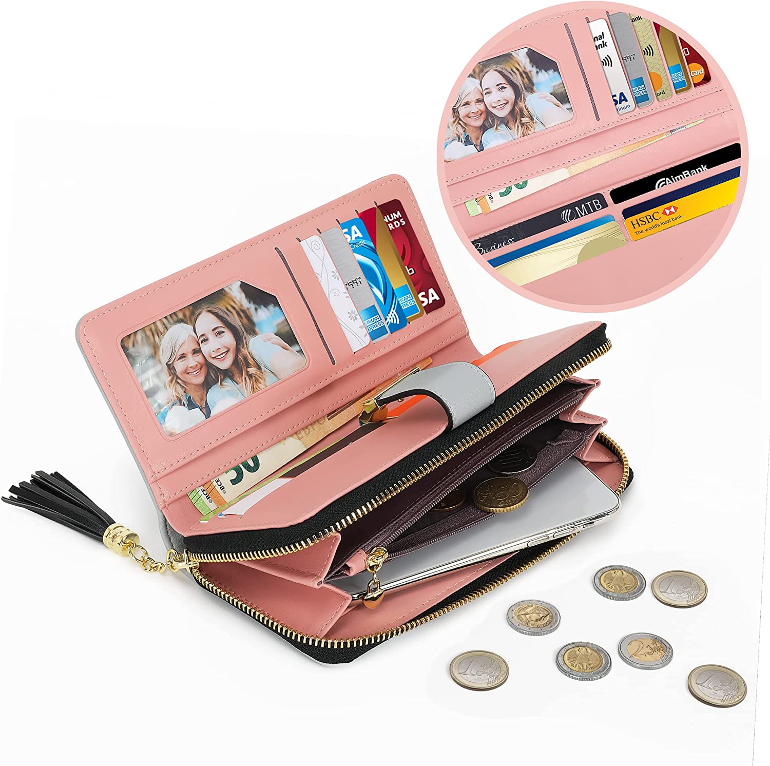 RFID Wallets for Women with Multiple Card Slots and Cellphone Compartment