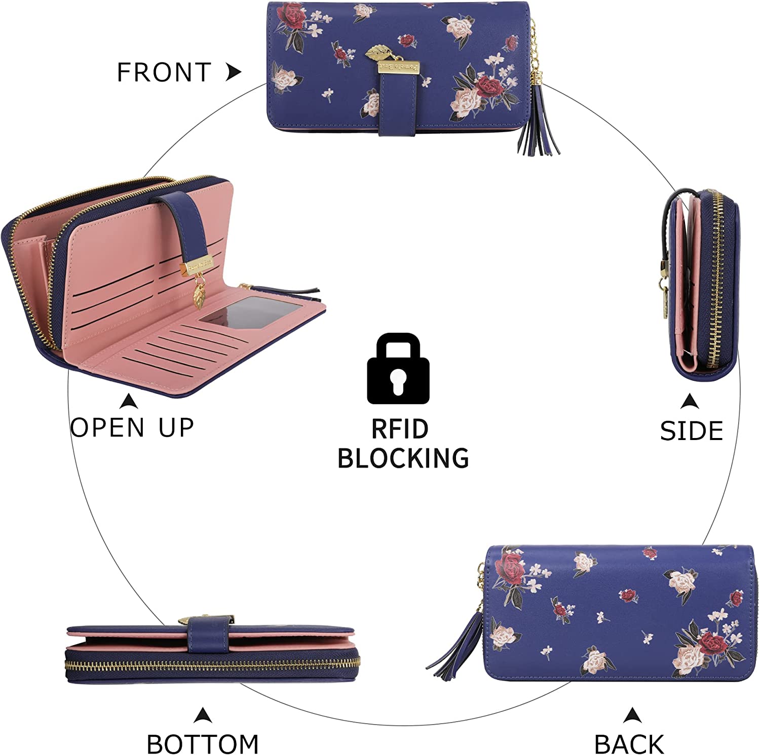 RFID Wallets for Women with Multiple Card Slots and Cellphone Compartment