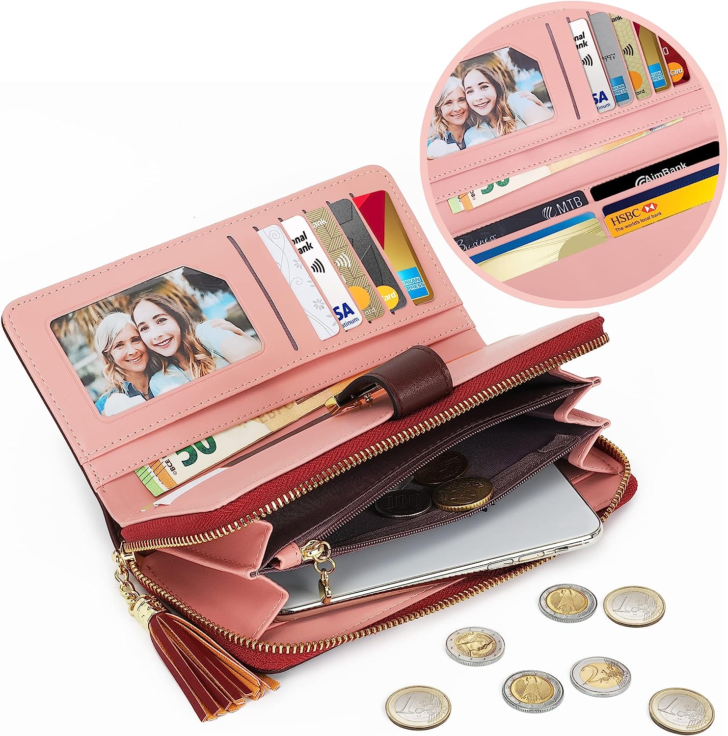 RFID Wallets for Women with Multiple Card Slots and Cellphone Compartment