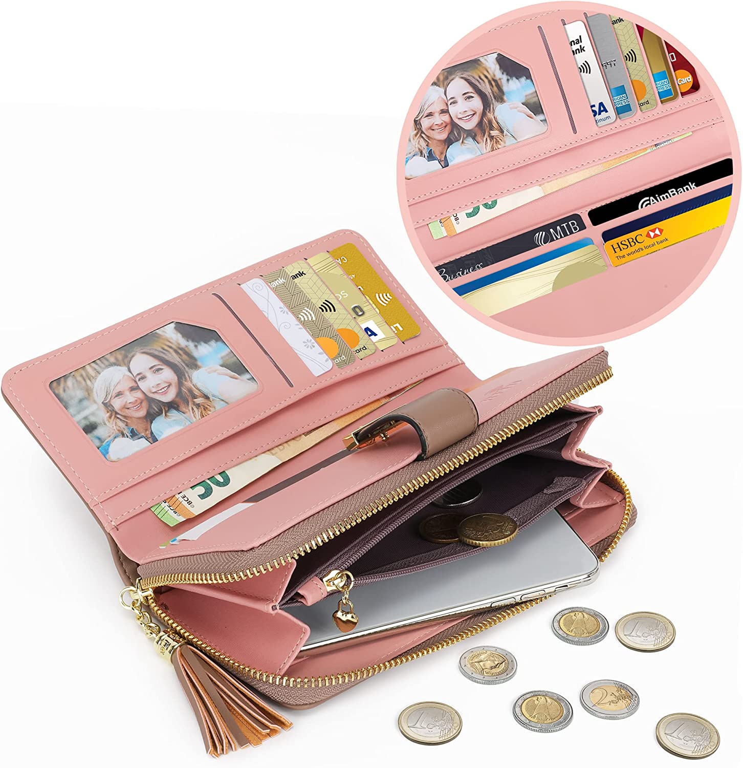 RFID Wallets for Women with Multiple Card Slots and Cellphone Compartment