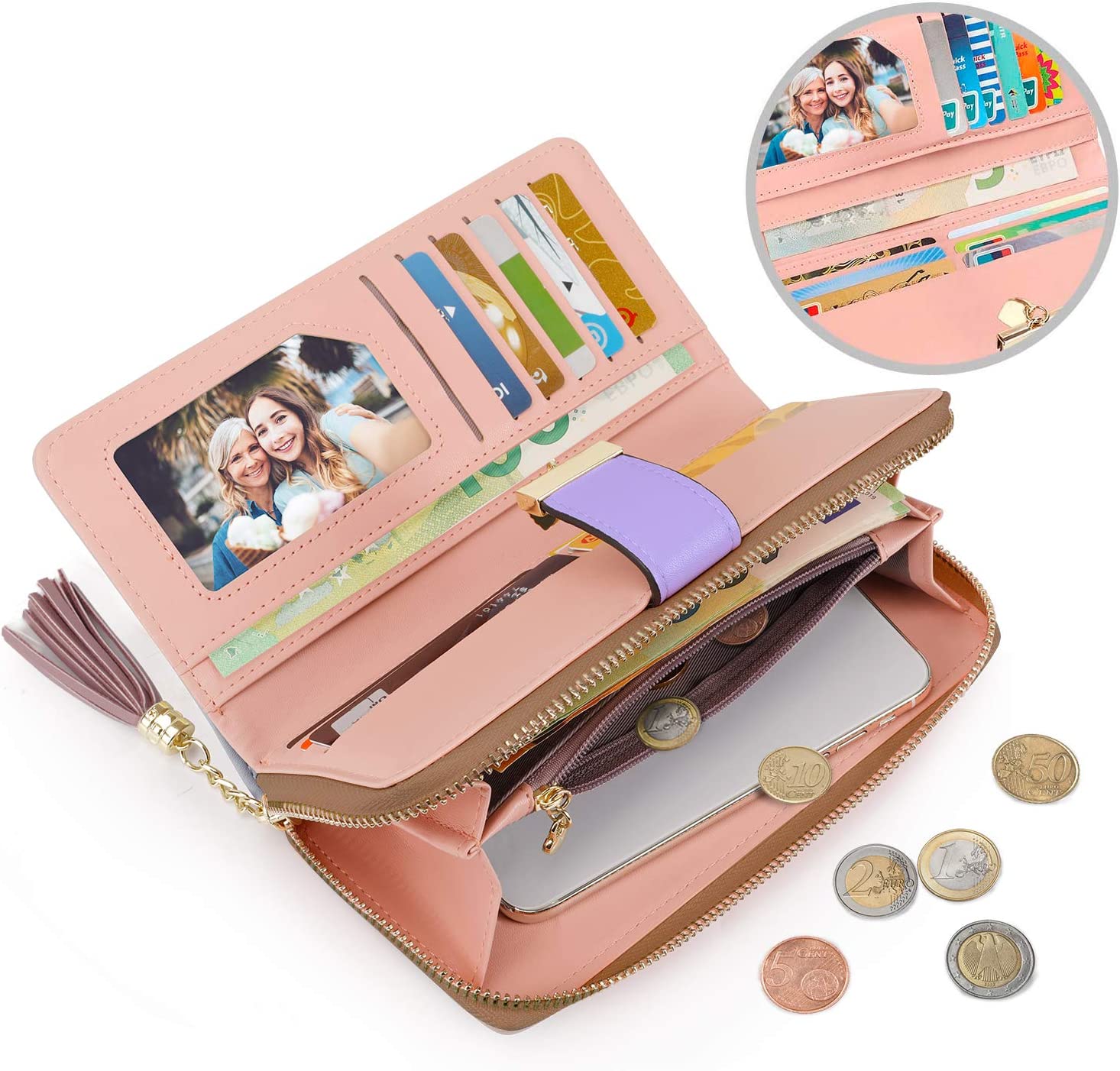 RFID Wallets for Women with Multiple Card Slots and Cellphone Compartment