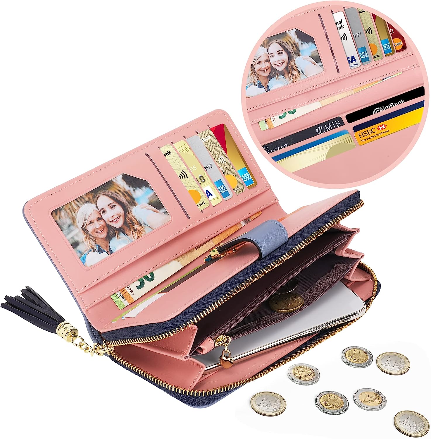 RFID Wallets for Women with Multiple Card Slots and Cellphone Compartment