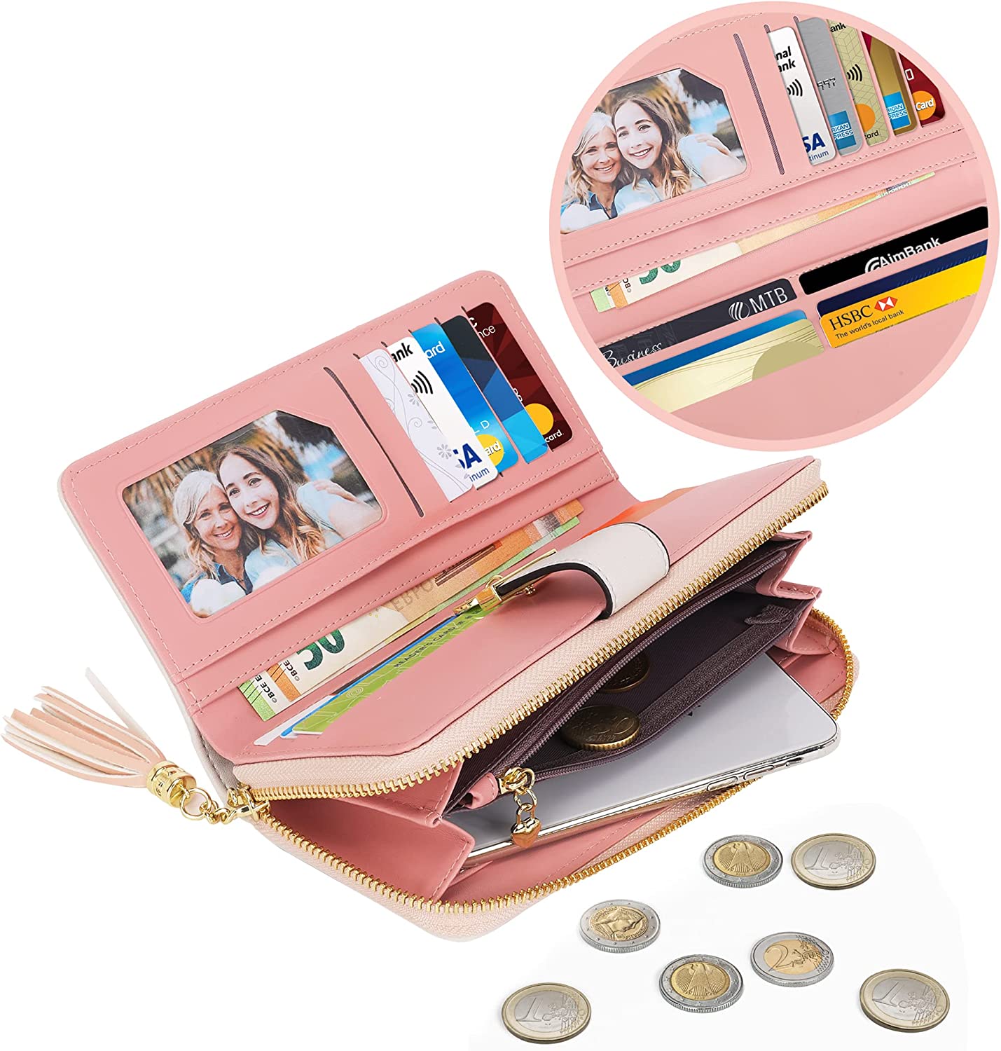 RFID Wallets for Women with Multiple Card Slots and Cellphone Compartment
