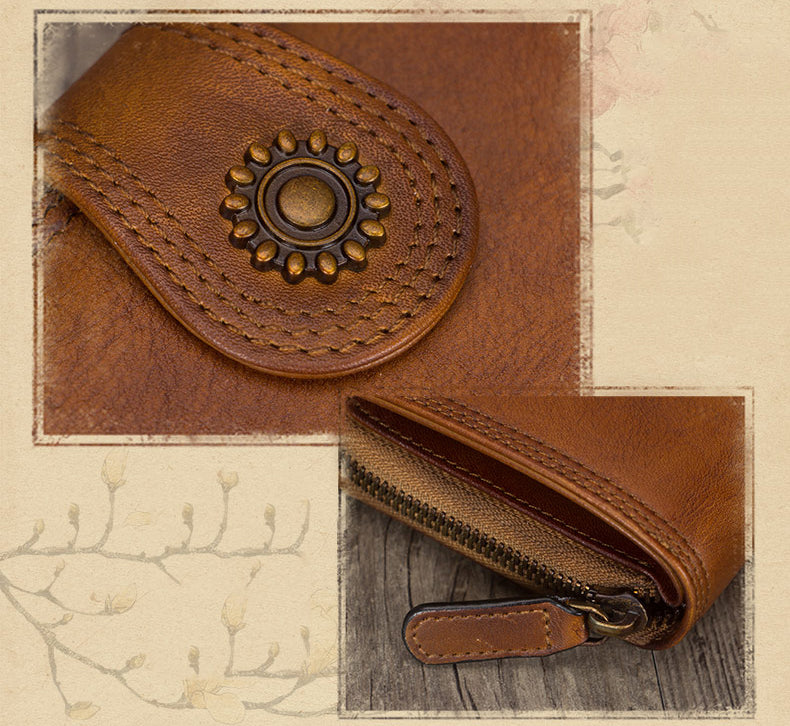 Full Grain Leather Wallet For Women Leather Short Wallet Card Holder Wallet