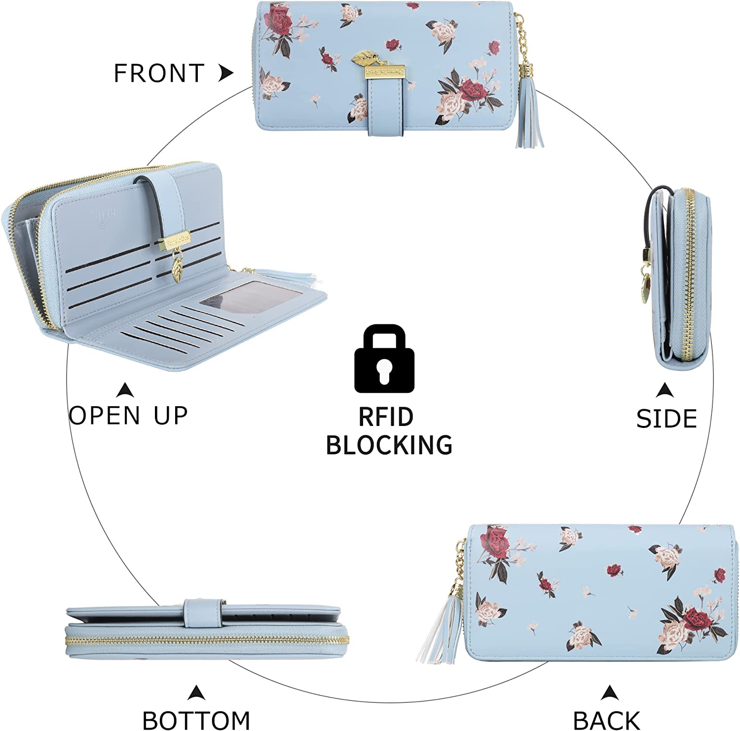 RFID Wallets for Women with Multiple Card Slots and Cellphone Compartment