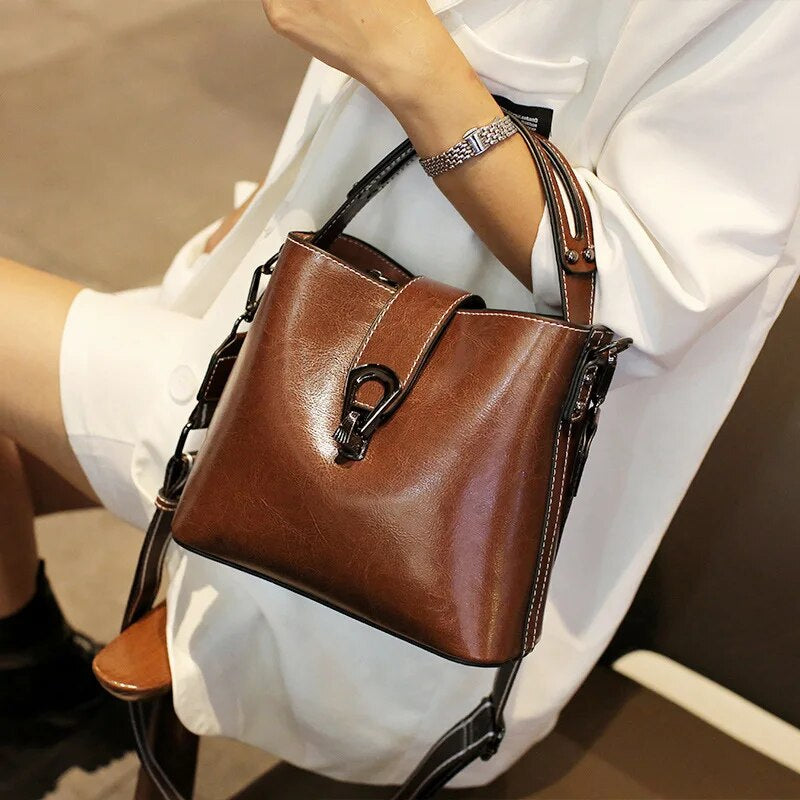 Real Leather Bucket Bag