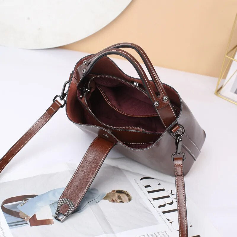 Real Leather Bucket Bag