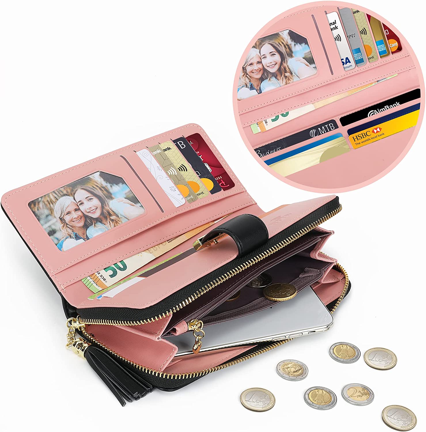 RFID Wallets for Women with Multiple Card Slots and Cellphone Compartment