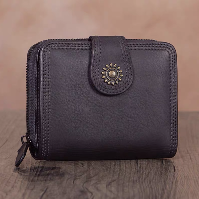 Full Grain Leather Wallet For Women Leather Short Wallet Card Holder Wallet