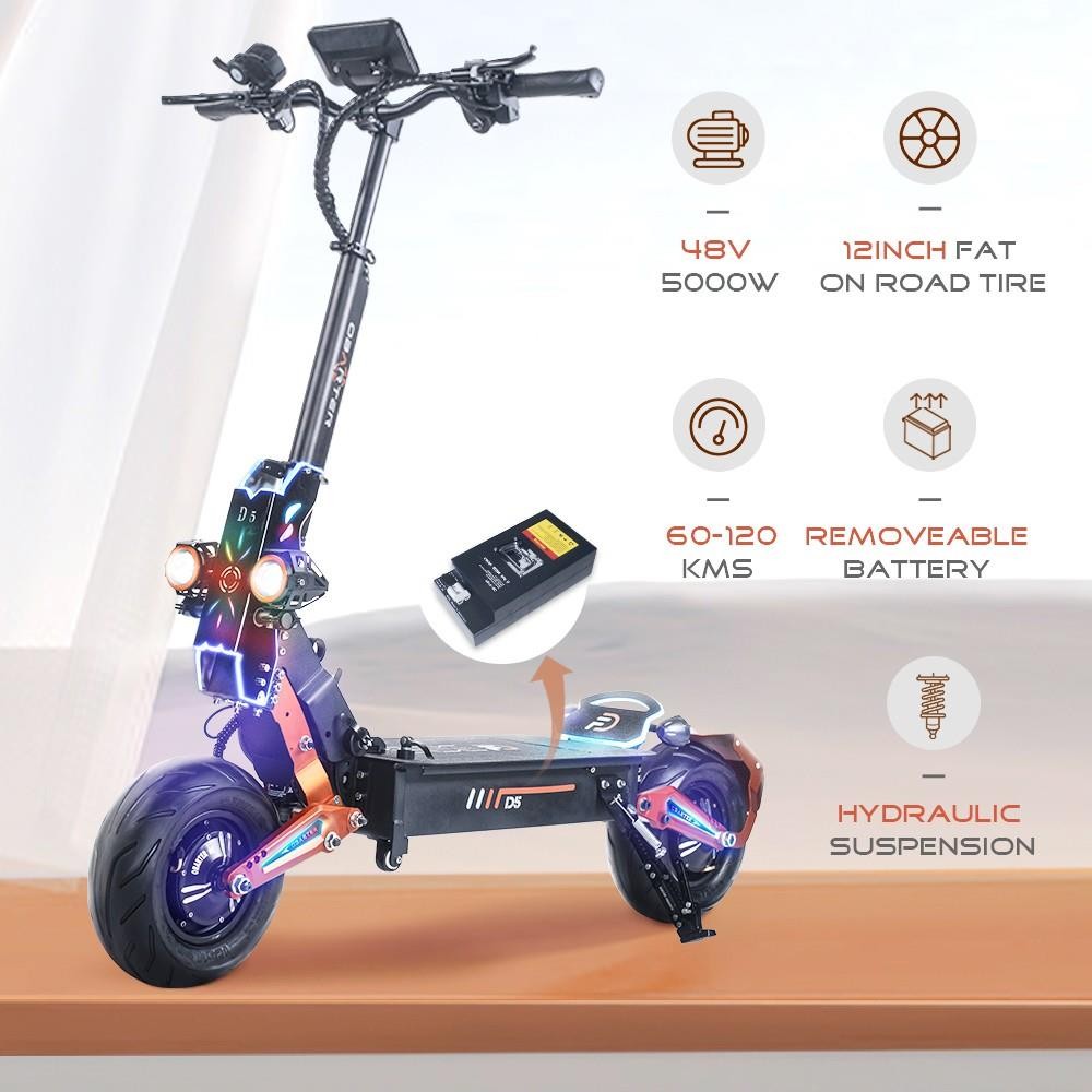 D5 Electric Scooter 12'' Tires Dual 2500W Motors 48V 35Ah Battery