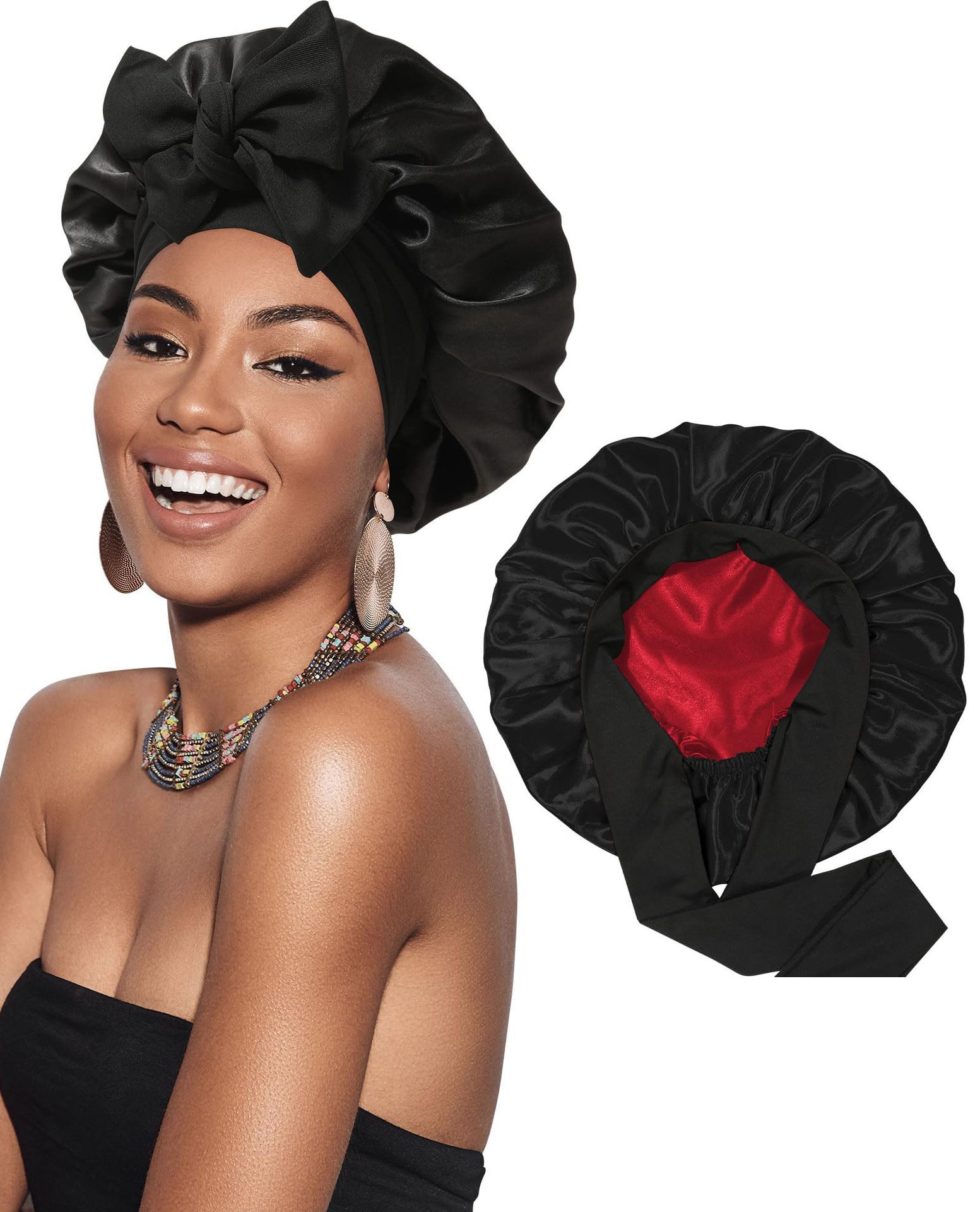🔥LAST DAY SALE 49% OFF🔥Double Layered Satin Night Caps, Hair Care Silk-Like Bonnet Sleeping Hat