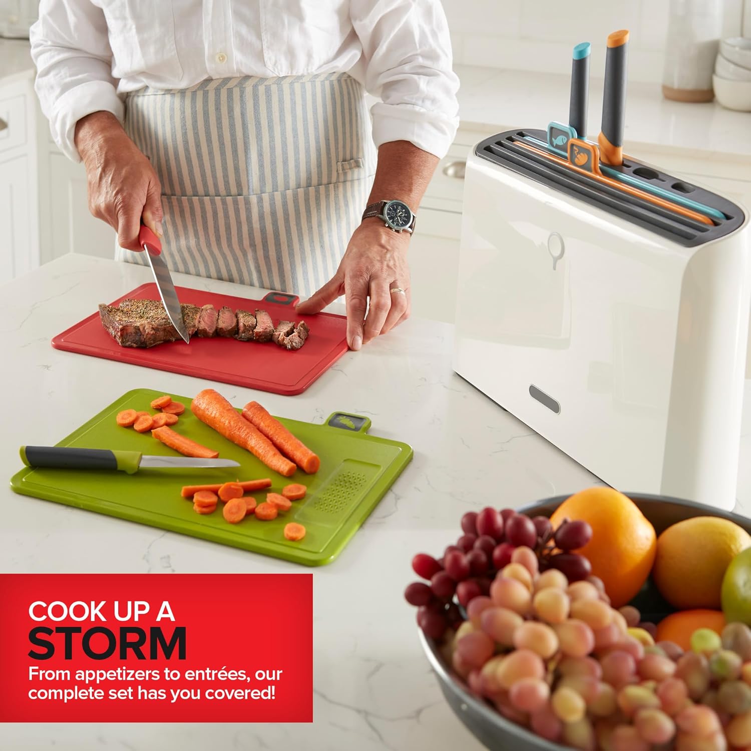 Smart Cutting Boards and Knife Set, Self Cleaning Cutting Board & Knives Holder, Color Coded Cutting Board Set
