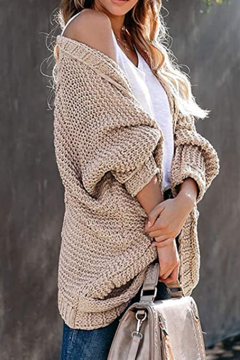 Casual Solid Pocket V Neck Tops Sweater